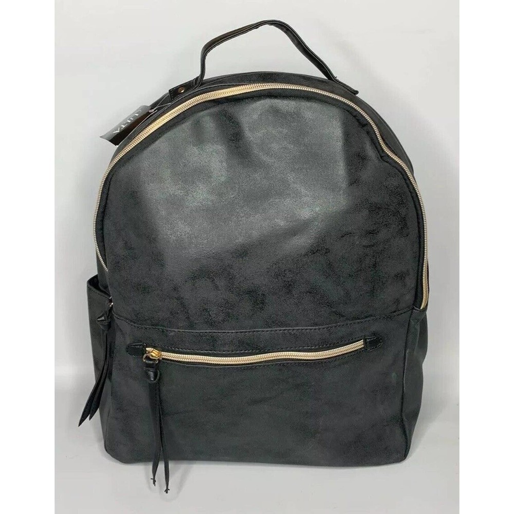 NEW Ulta Beauty Faux Distressed Black Vegan Leather Moto Backpack 15" x 12"‎